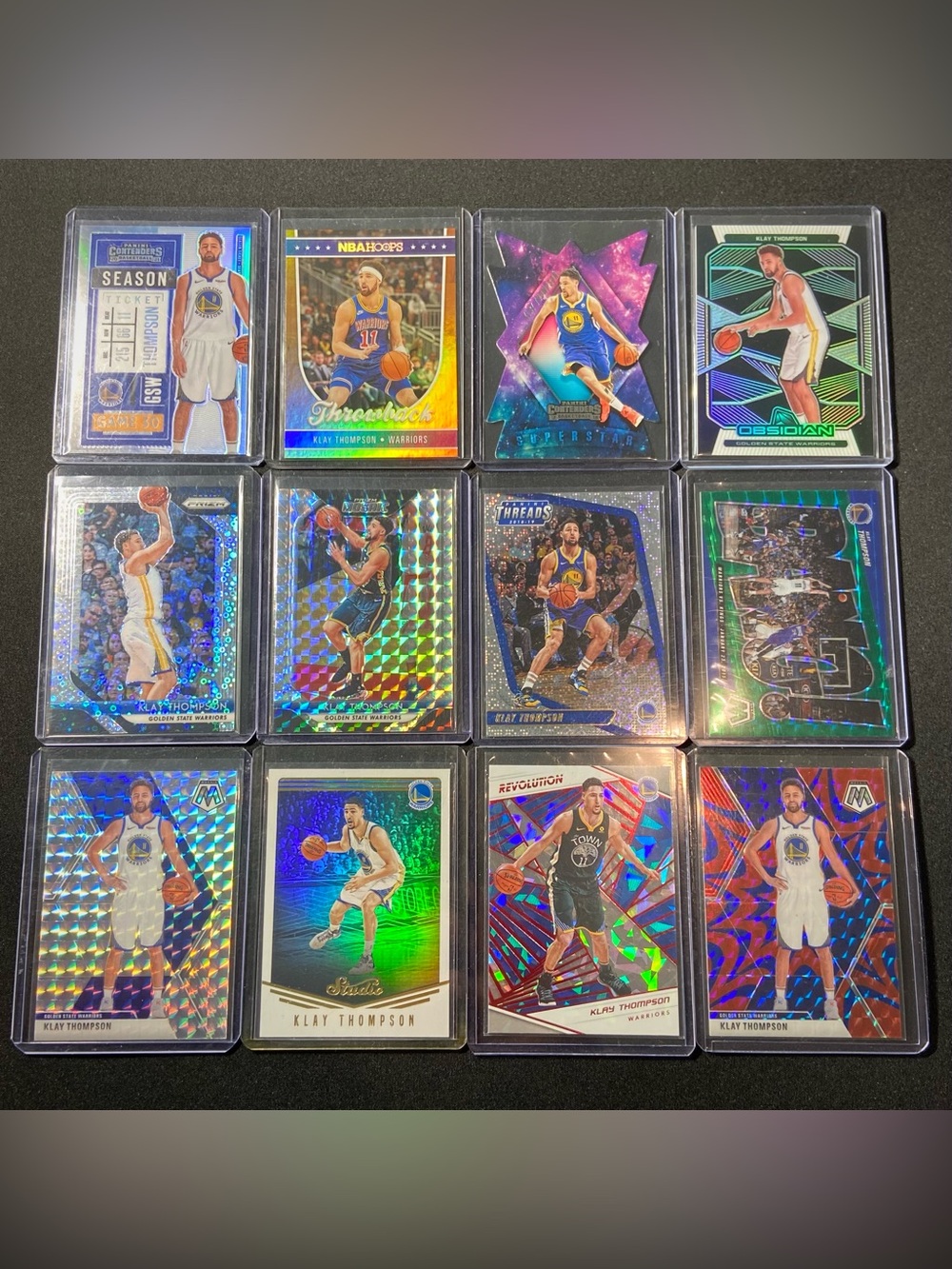 KLAY THOMPSON Lot Of 12ea Holo Parallels Mosaic Prizm Silver Warriors Cards